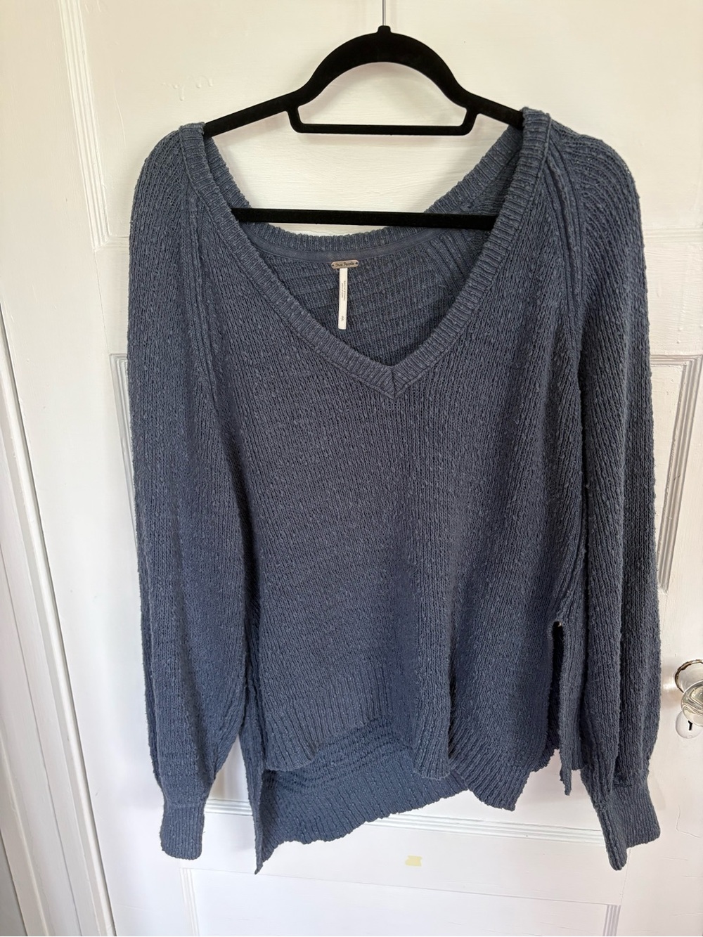 Free People V-Neck Chunky Knit Sweater - Slate Blue